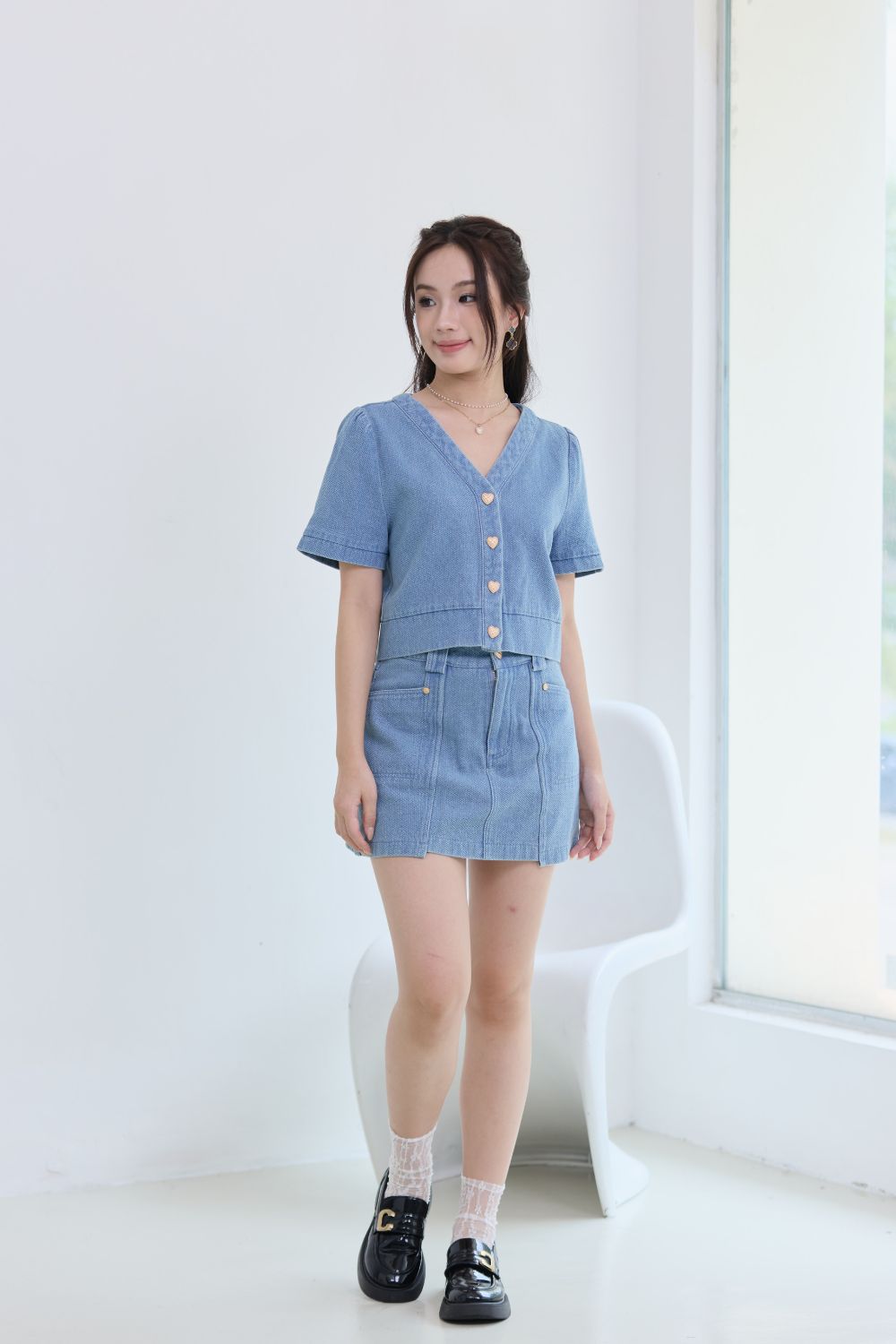 Adelaide Textured Denim Skirt Dark Wash