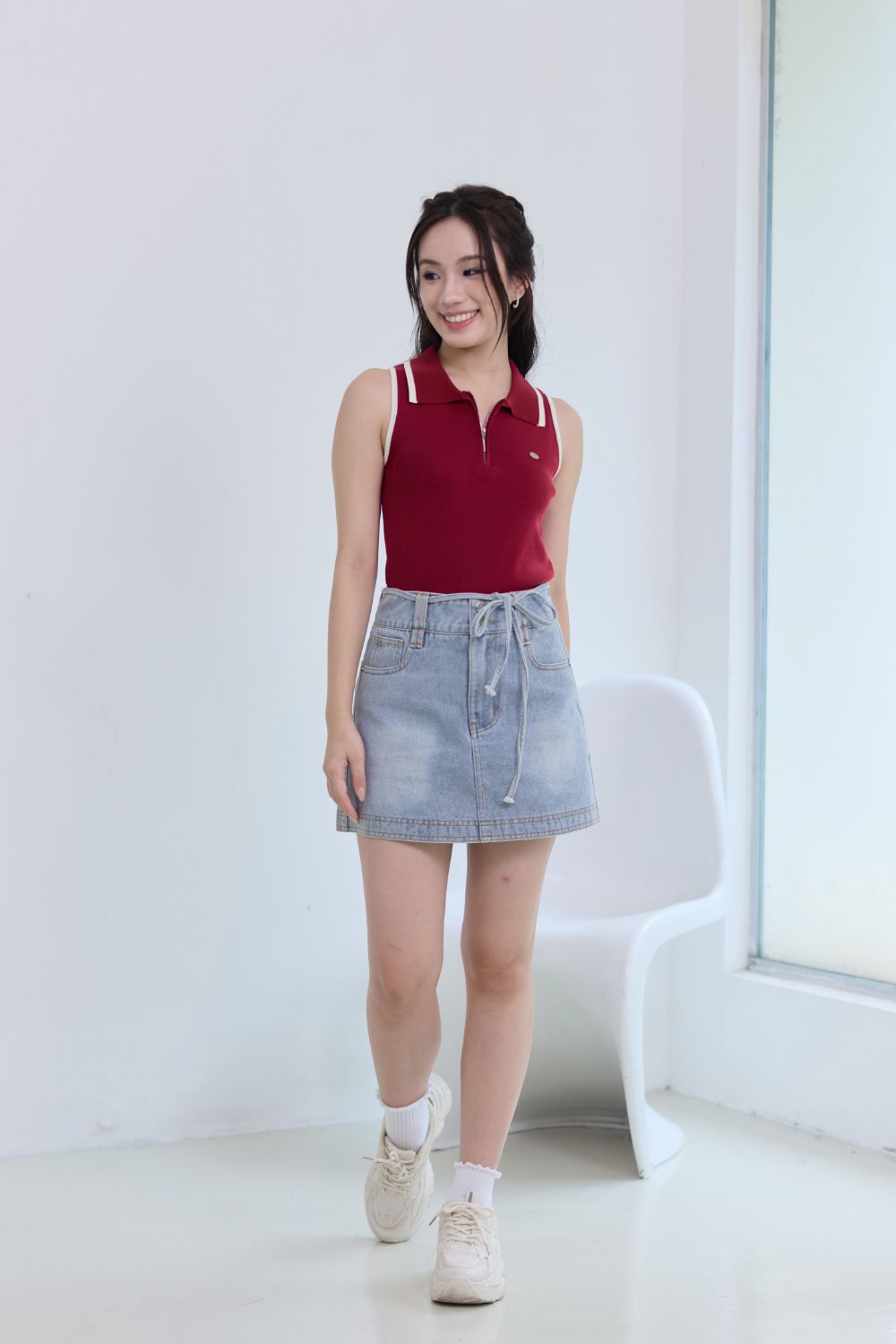 Elaria Contrast Knit Top Wine