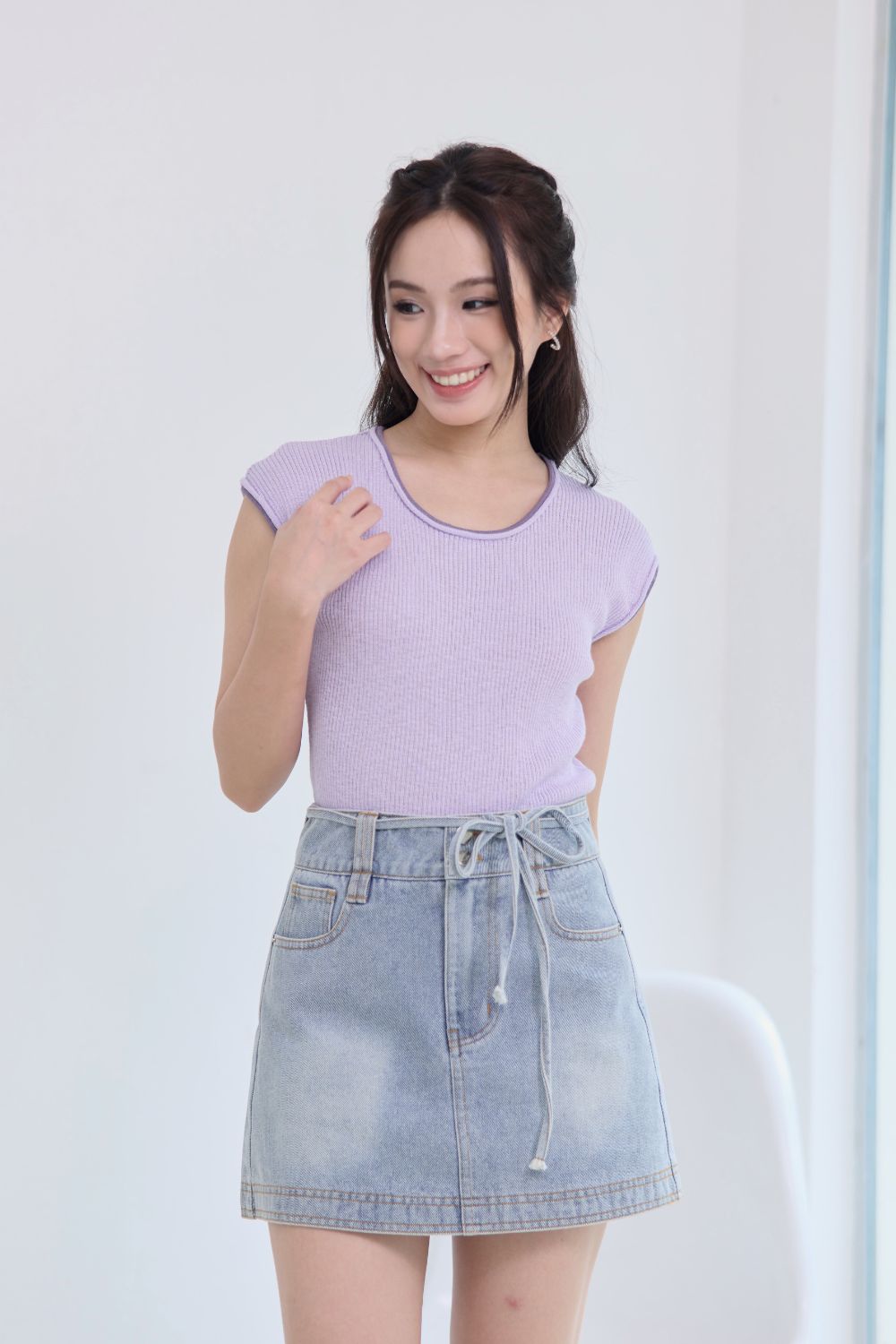 Syrene Contrast Knit Top Lilac