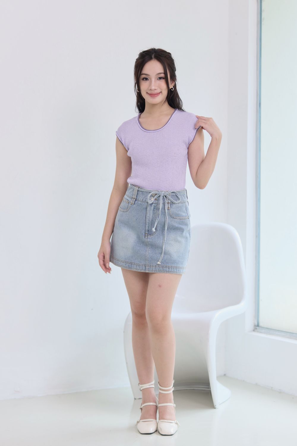 Syrene Contrast Knit Top Lilac