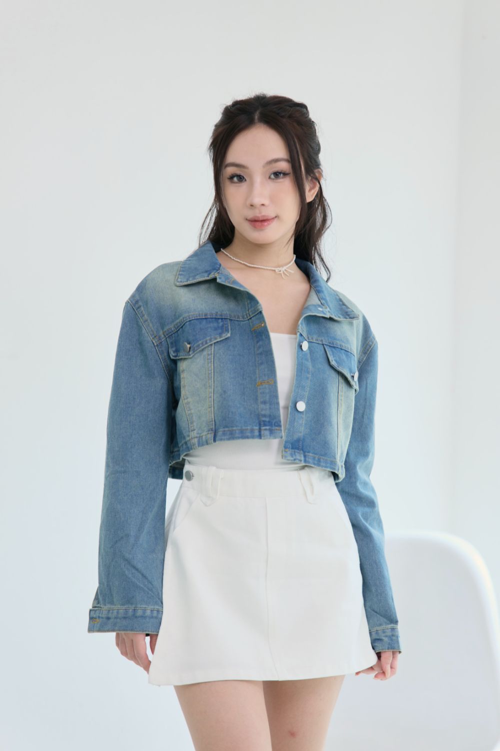 Aerra Crop Denim Jacket Light Wash