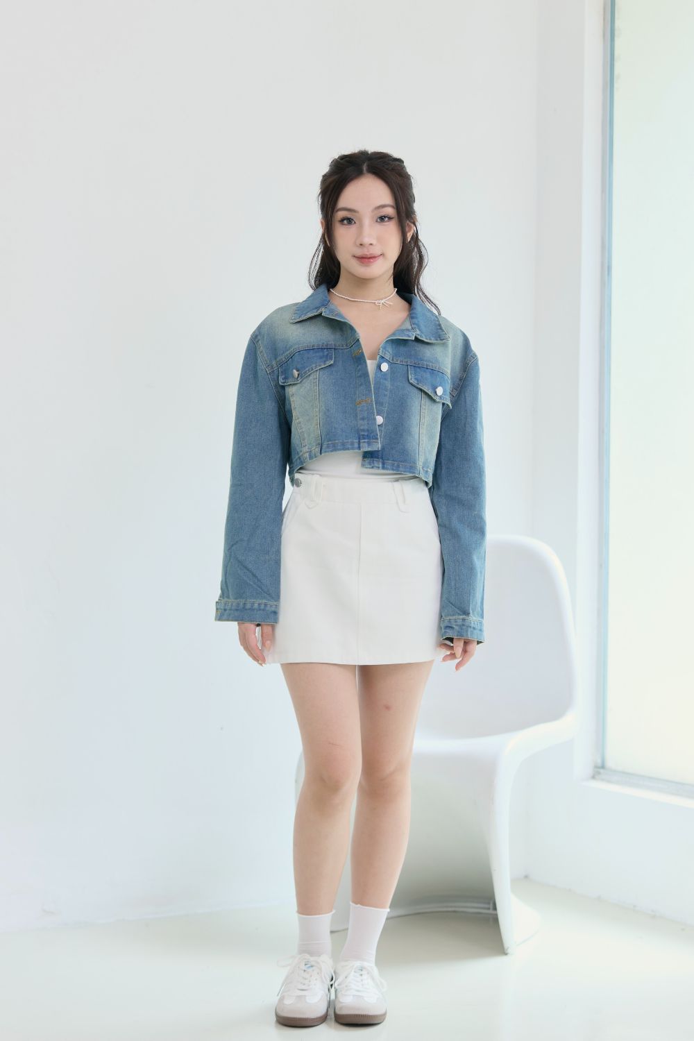 Aerra Crop Denim Jacket Light Wash