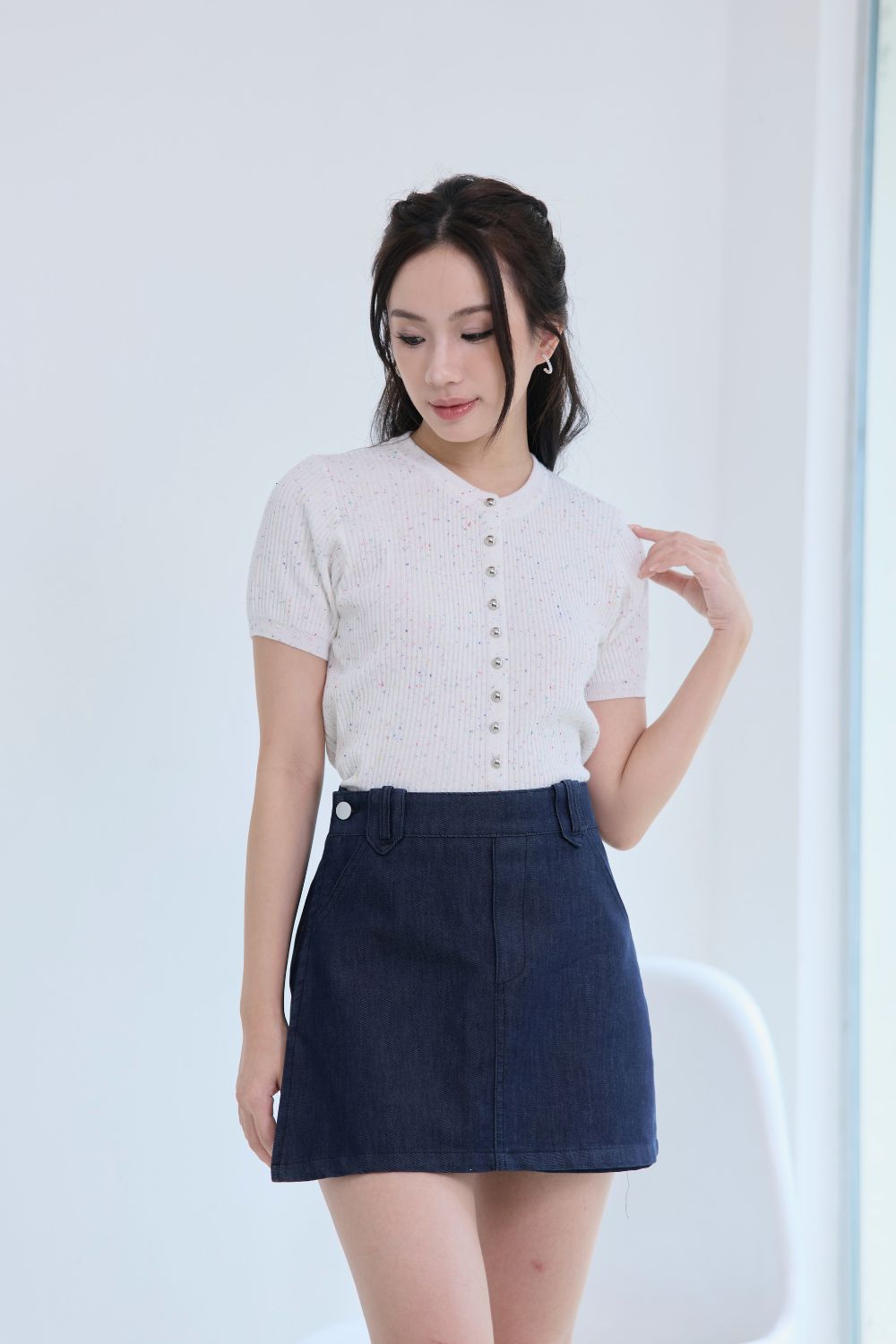 Lavinia Mix Thread Knit Top Ivory