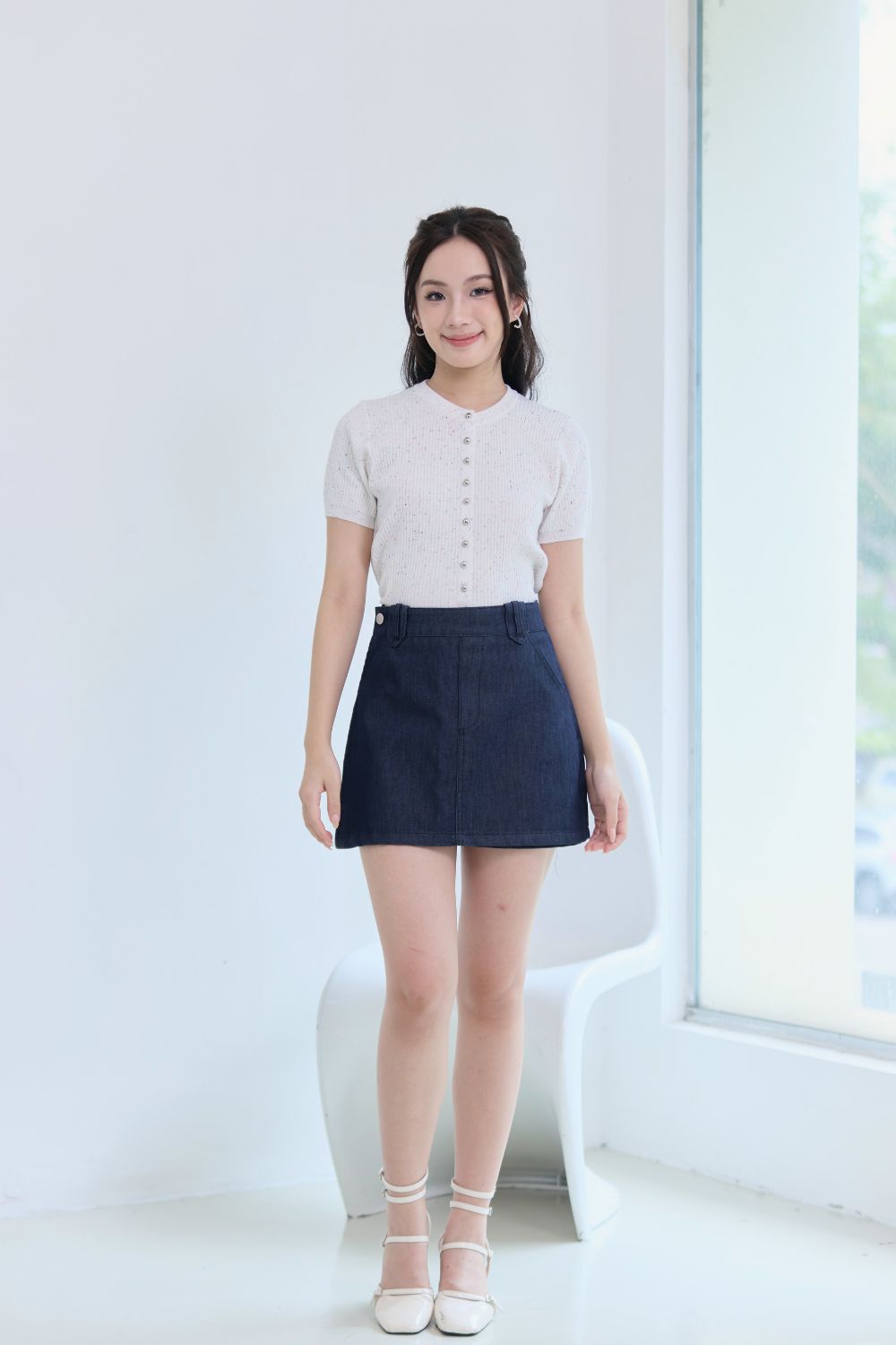 Lavinia Mix Thread Knit Top Ivory