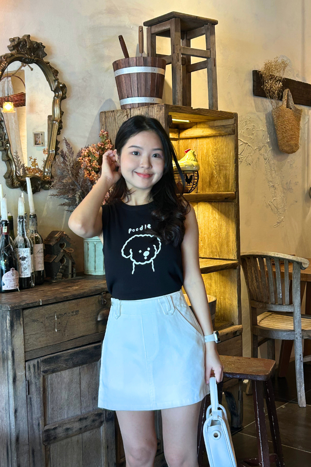 Aerith Poodle Sleeveless Tank Top Black