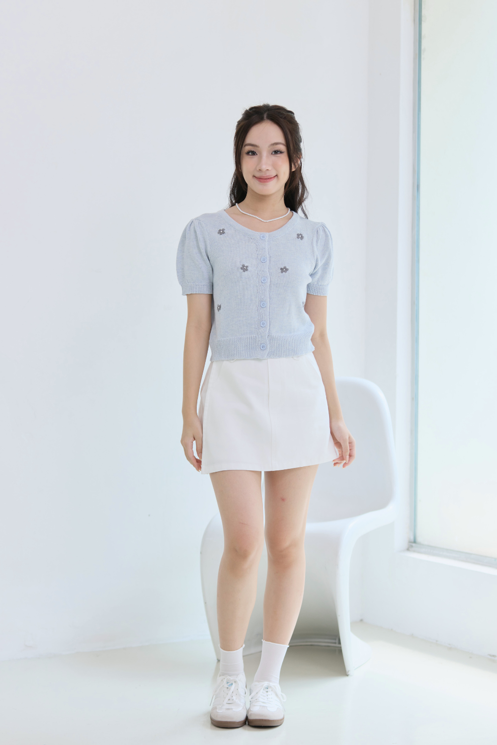 Marivelle Floral Knit Top Sky