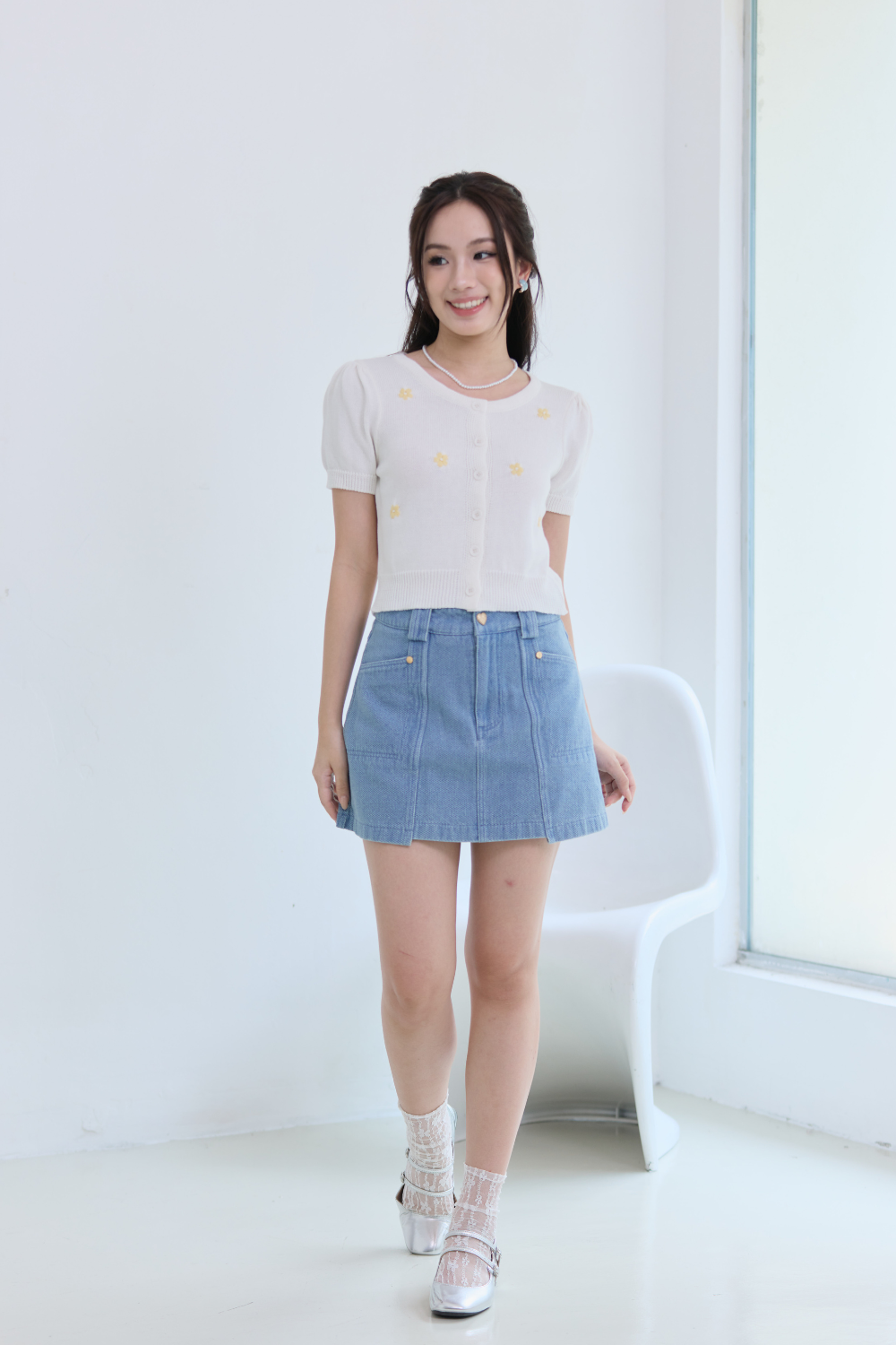 Marivelle Floral Knit Top Ivory