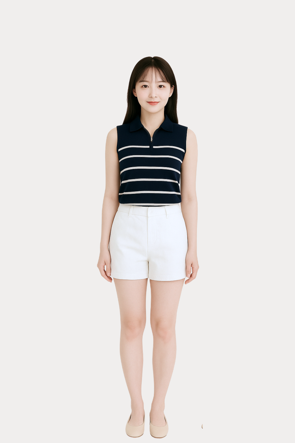 Clarisse Striped Knit Half-Zip Vest Top Black