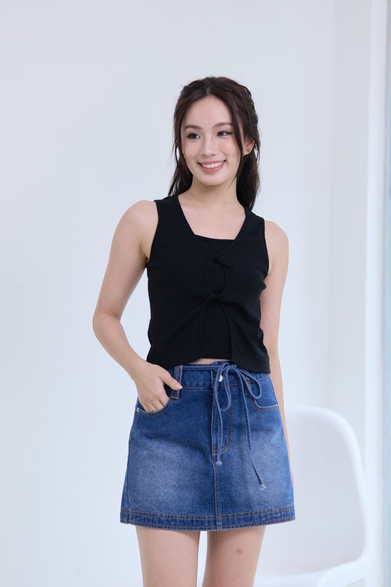 Serenya Double Twist Tank Top Black