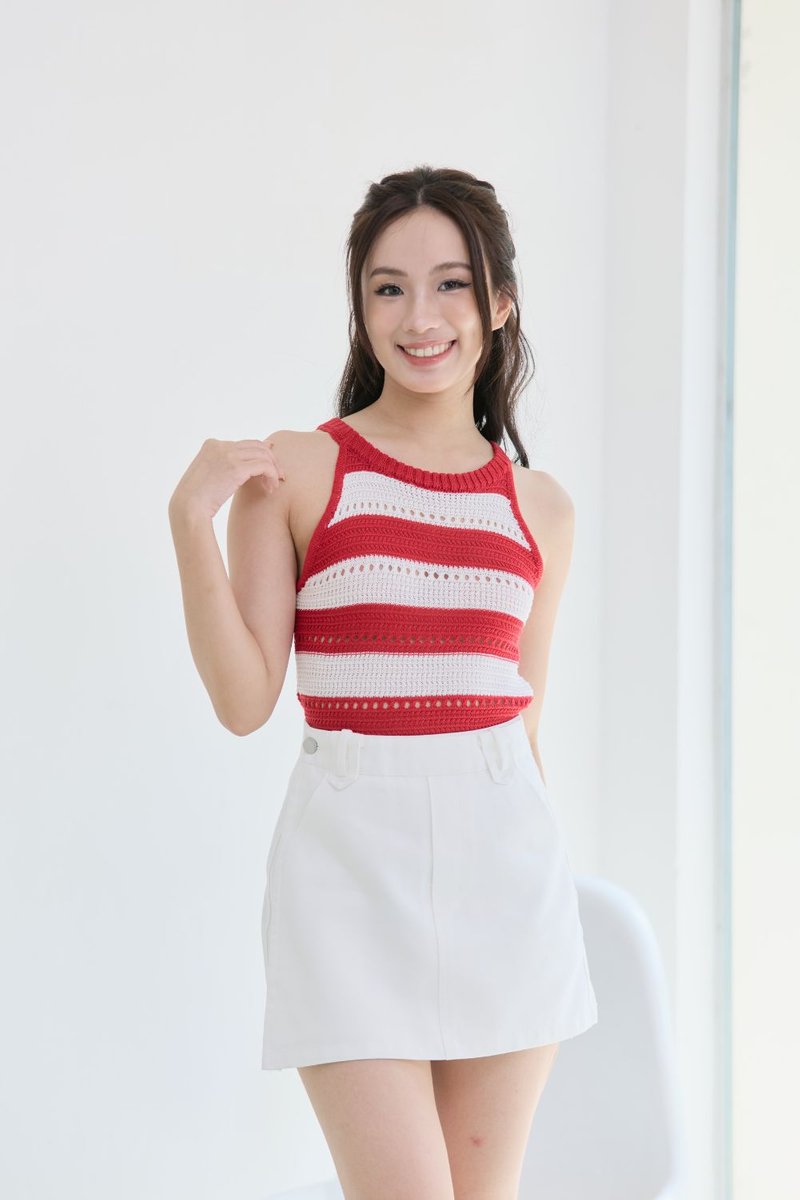 Nerina Halter Knit Top Red