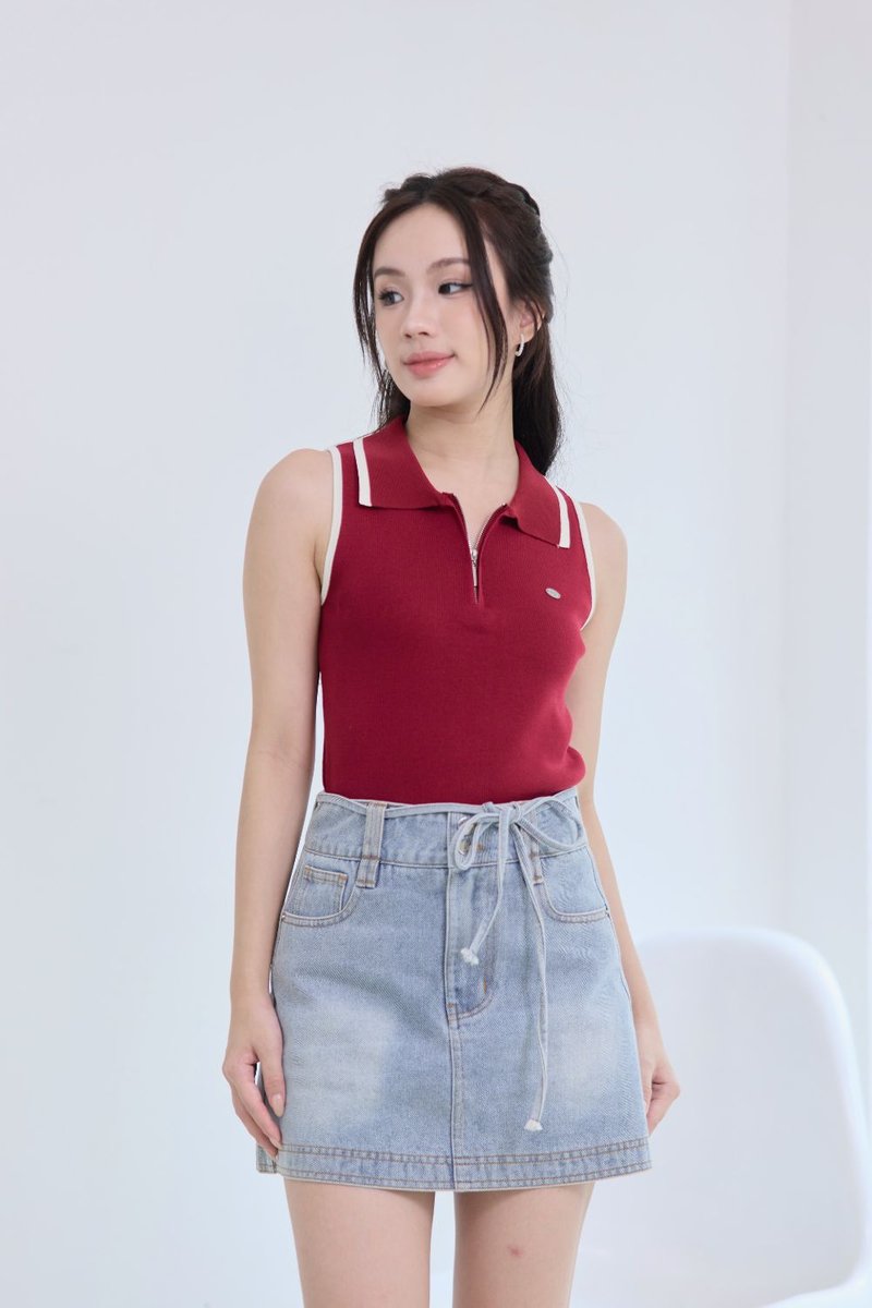 Elaria Contrast Knit Top Wine