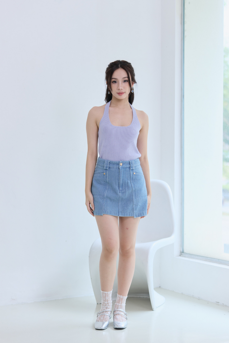 Amelia Duo Halter Knit Top Set Lilac