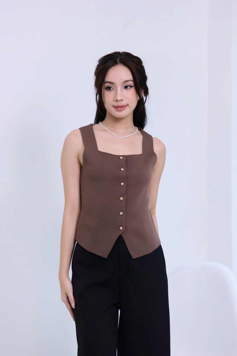 Lorène Knit Vest Top Khaki