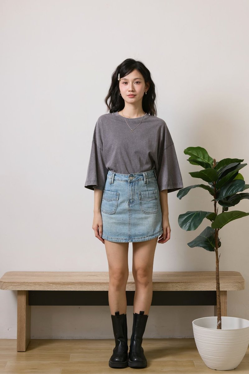 Ruelle Washed Oversized Top Grey
