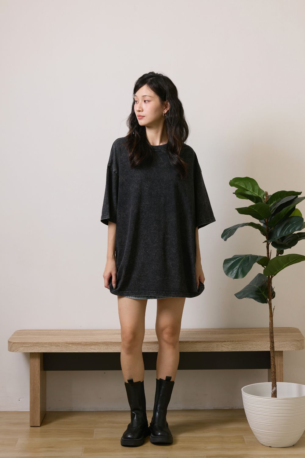 Ruelle Washed Oversized Top Black