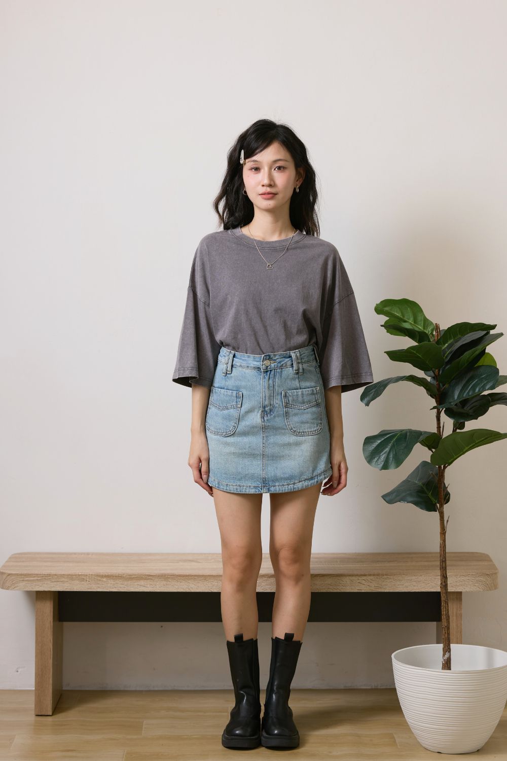 Ruelle Washed Oversized Top Grey