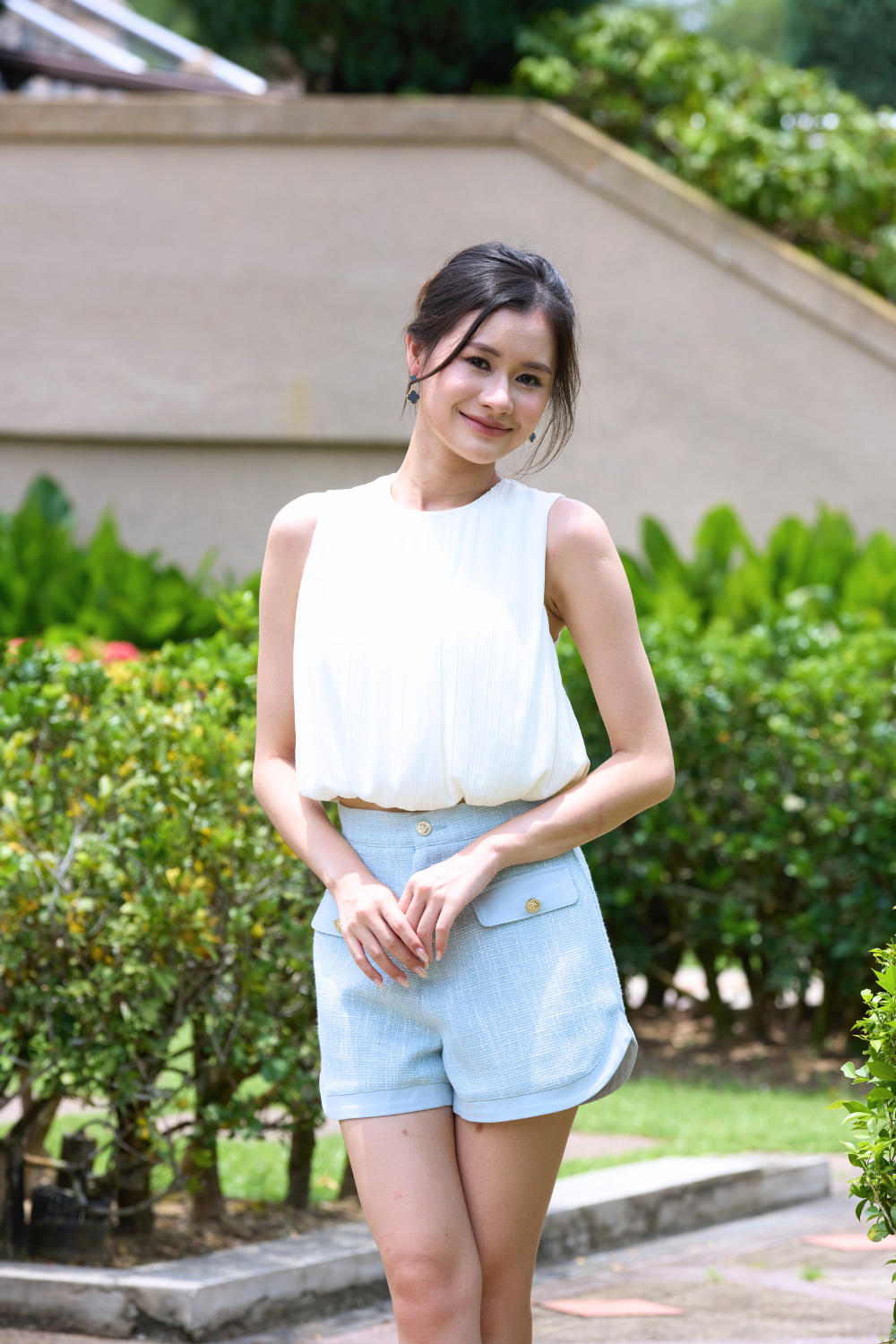 Dominique Plissé Chiffon Top Ivory