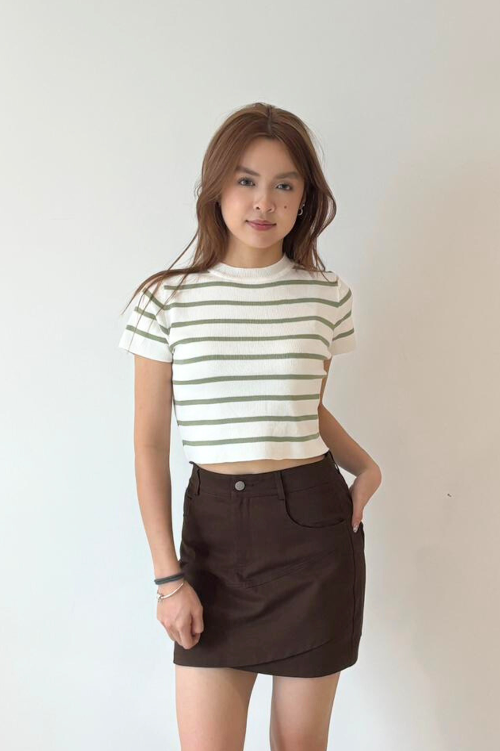 Maisey Stripe Knit Top Olive