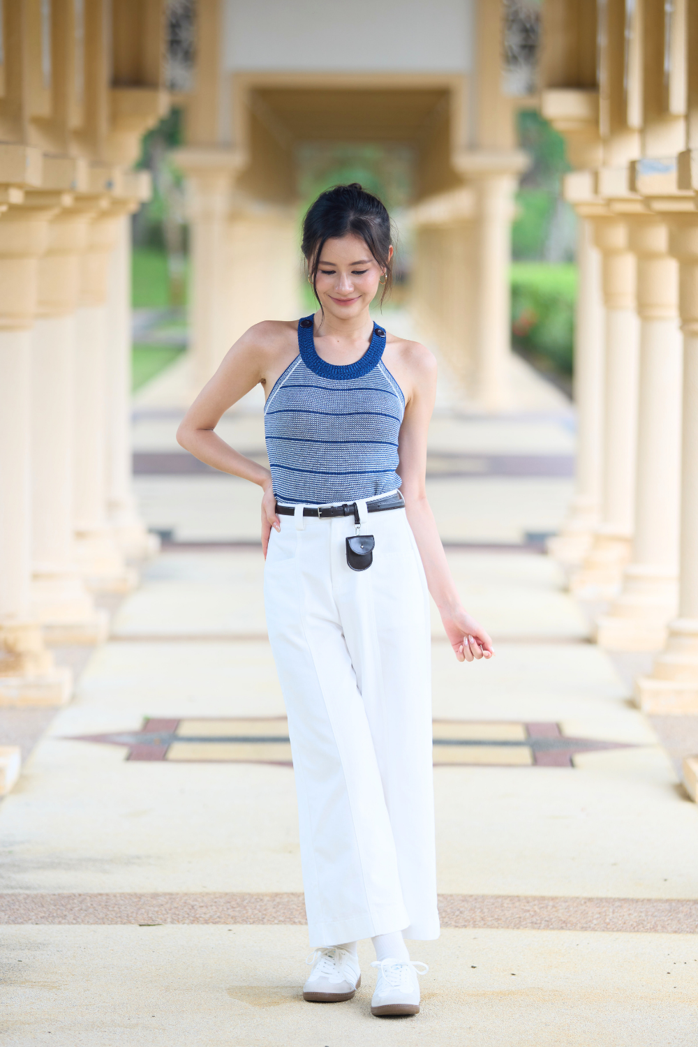 Rosaline Stripe Halter Knit Top Midnight