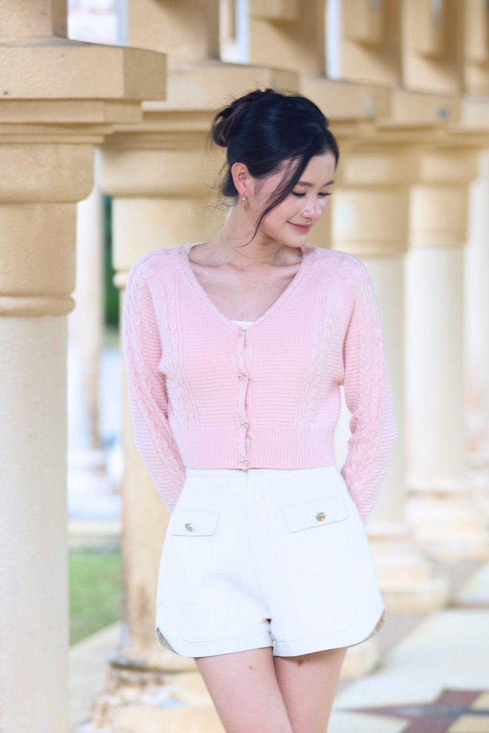 Estelle Ribbon Knit Cardigan Blush