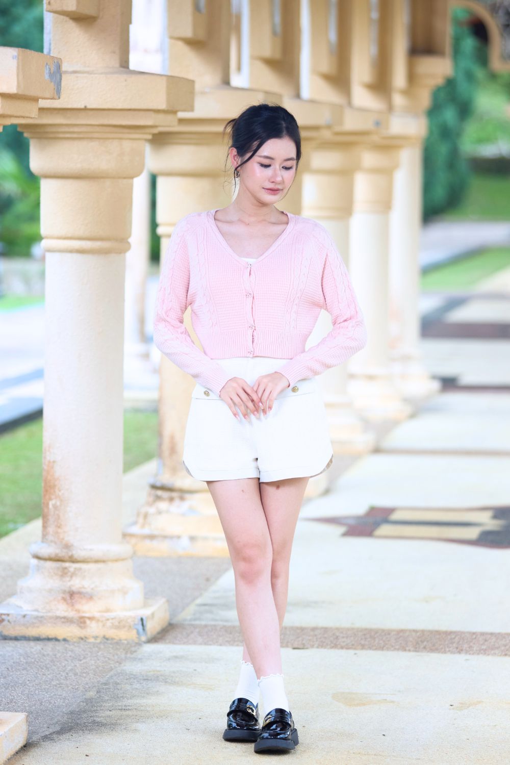 Estelle Ribbon Knit Cardigan Blush