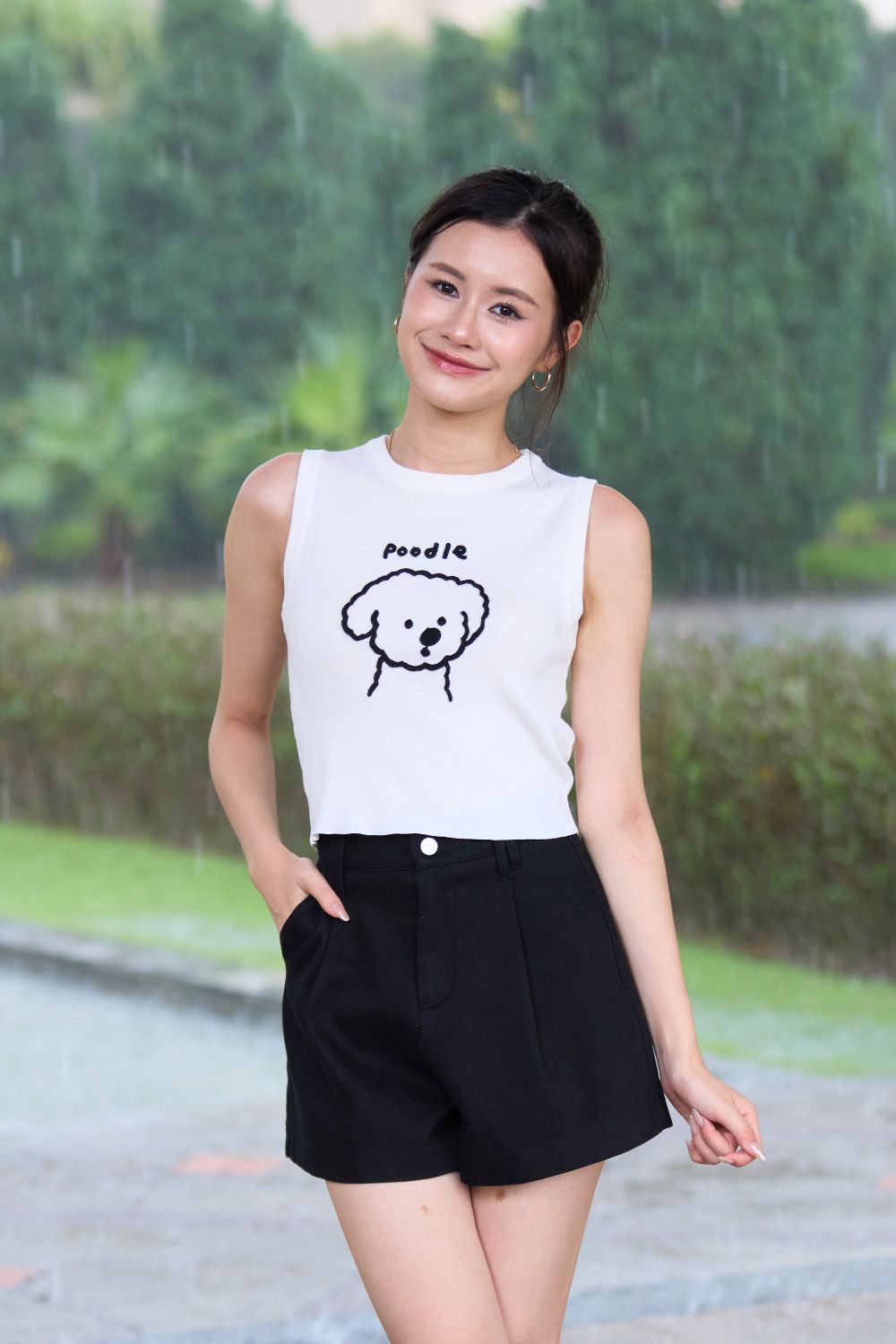 Aerith Poodle Sleeveless Tank Top White