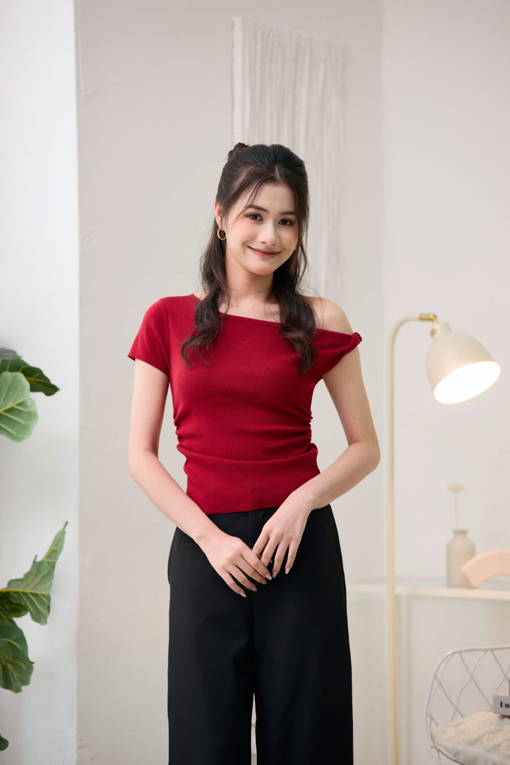 Sorelle Side Off Shoulder Top Wine
