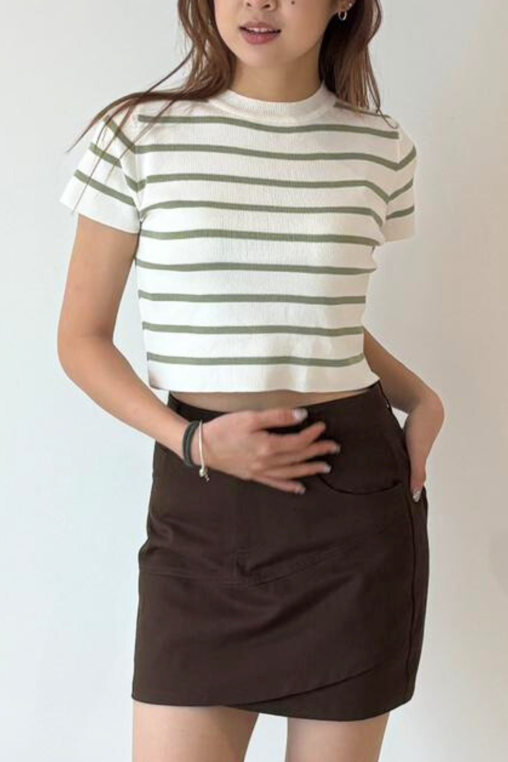 Maisey Stripe Knit Top Olive