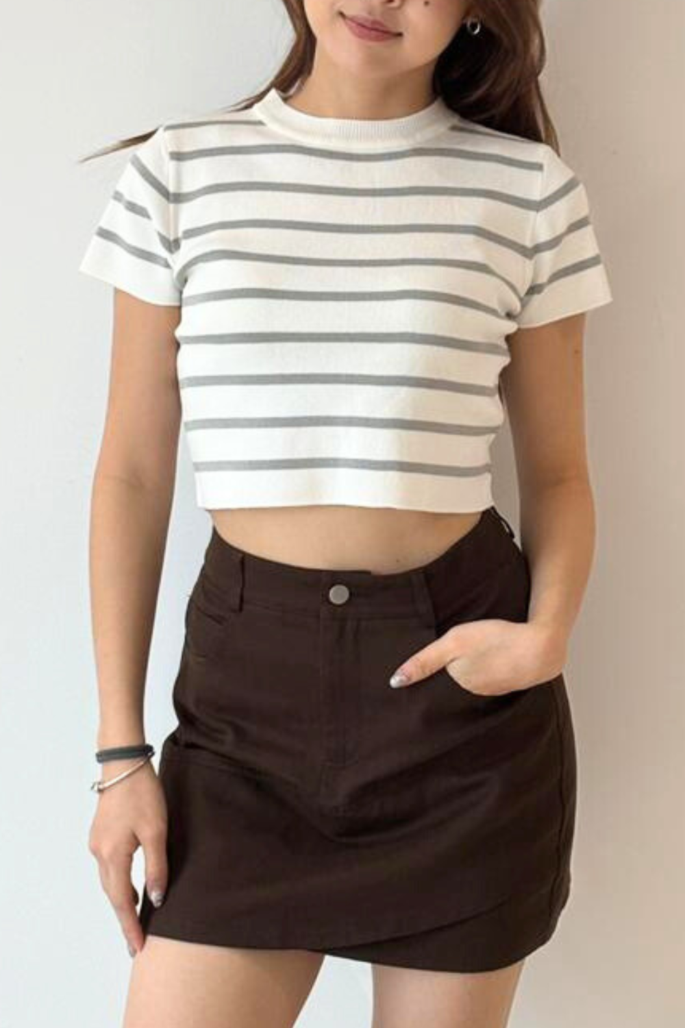 Maisey Stripe Knit Top Grey