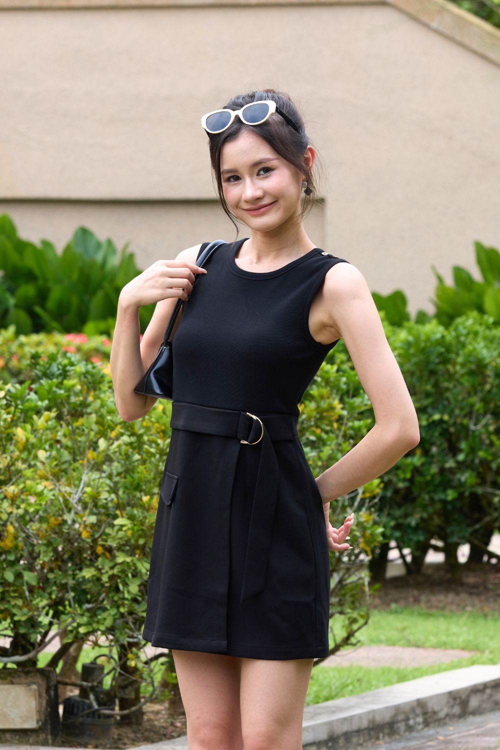 Beatrix Knit & Woven Contrast Romper Black