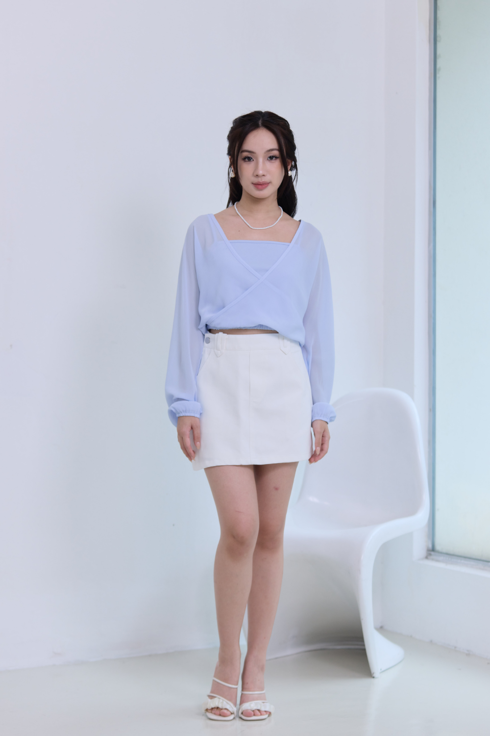 Tilly Faux Two-Piece Crop Top Sky