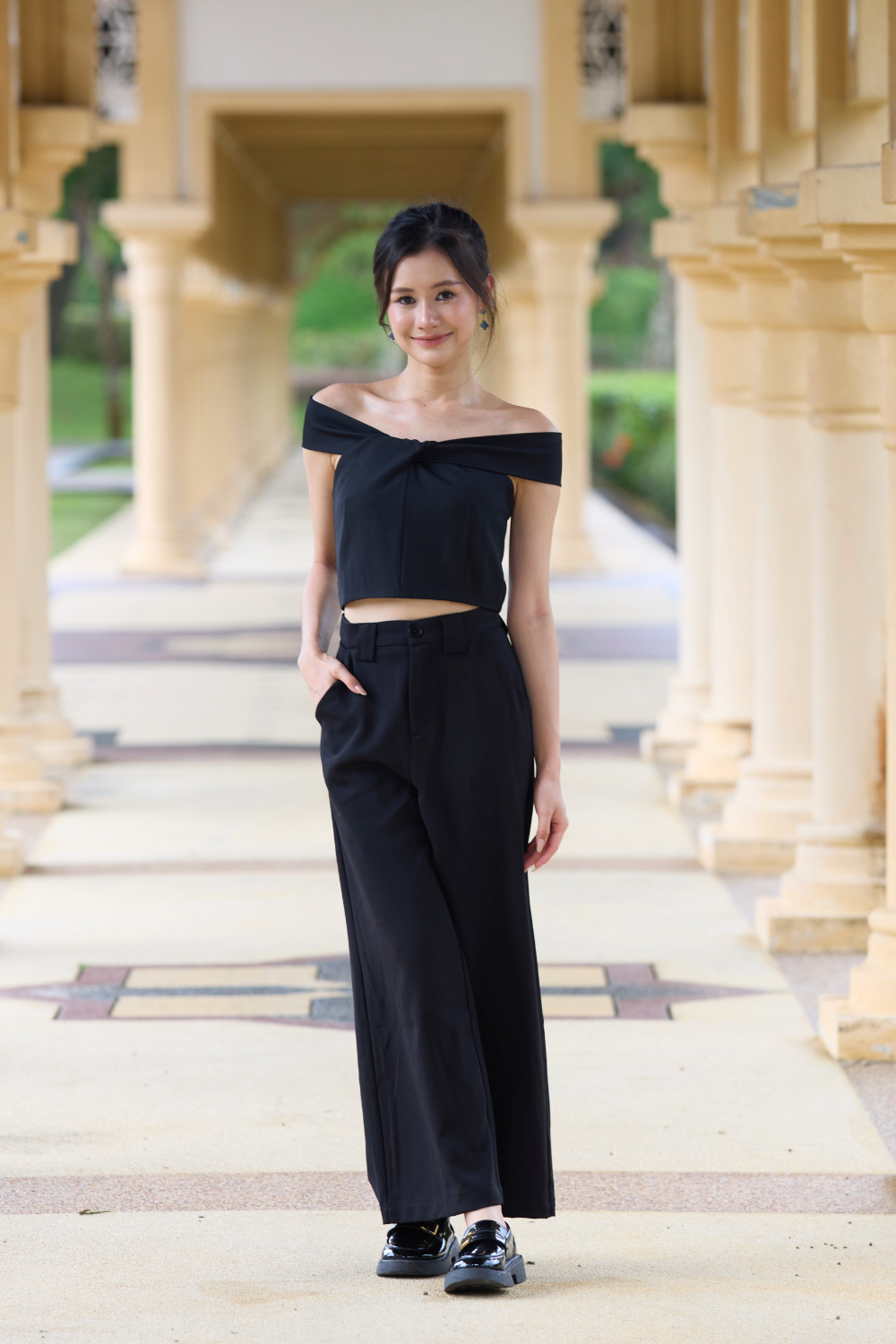 Kathleen Bardot Twist Knot Top Black