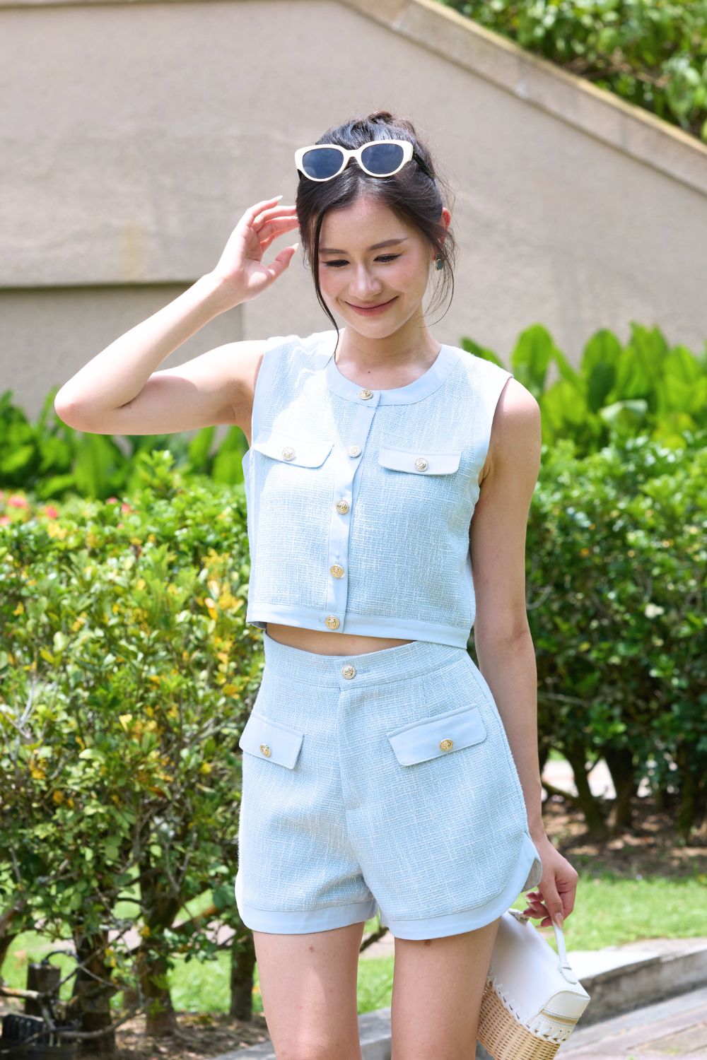 Bethany Tweed Shorts Sky