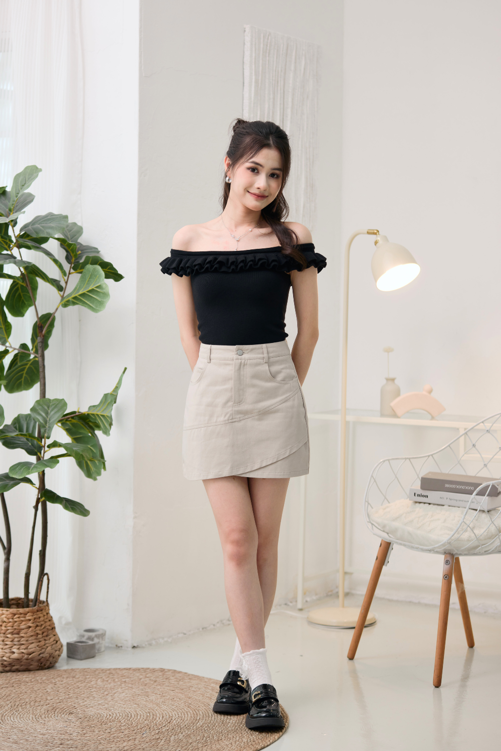 Annika Overlap Cotton Twill Skort Cream