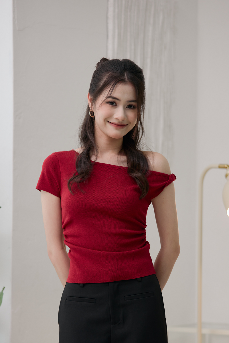 Sorelle Side Off Shoulder Top Wine