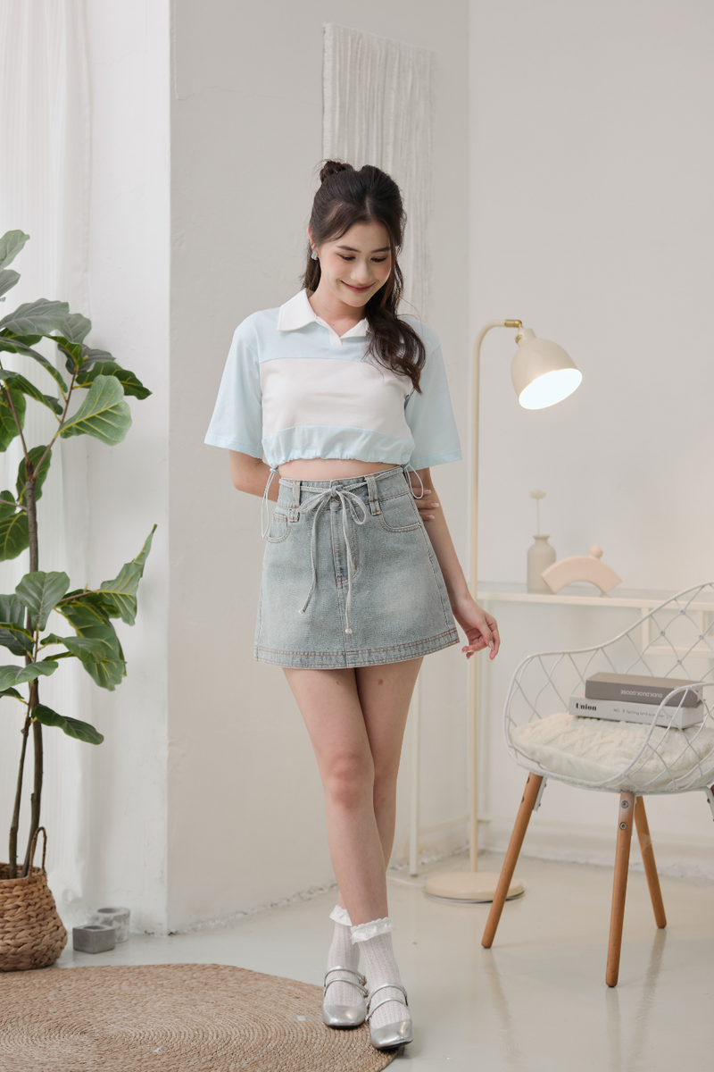 Arabella Washed Denim Skirt Light Wash