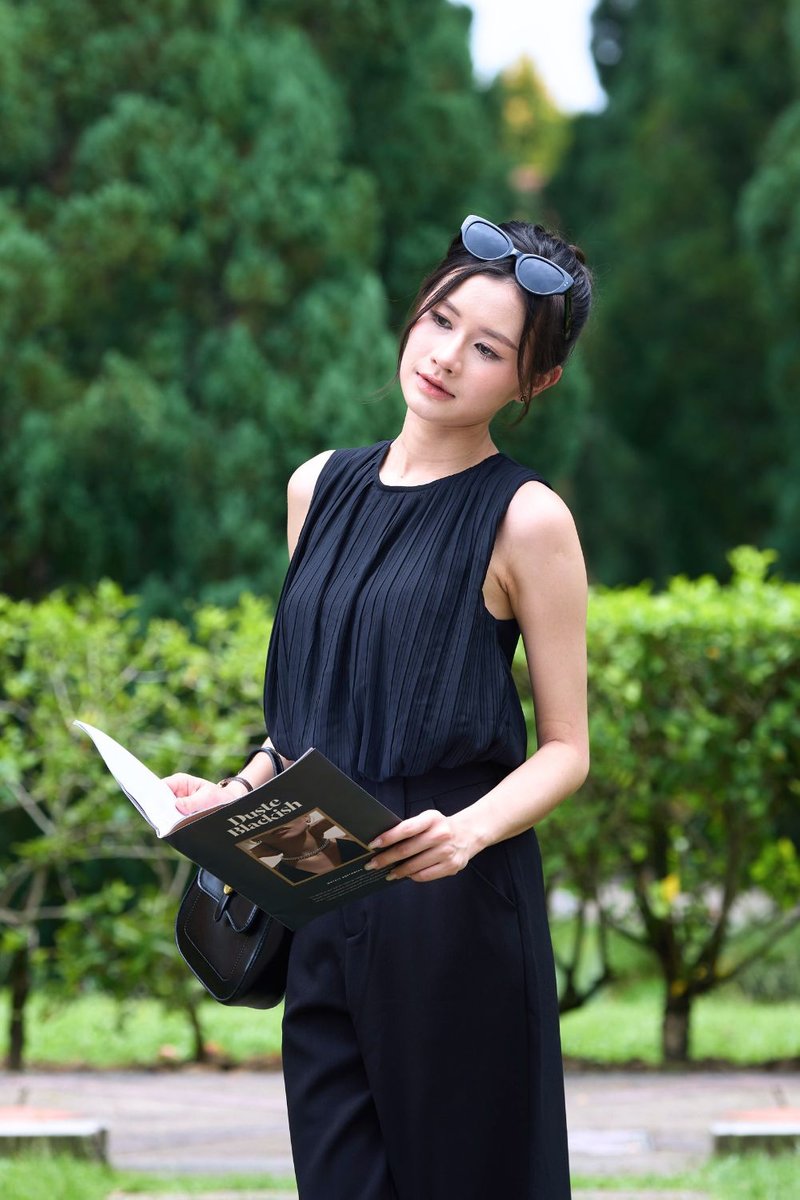Dominique Plissé Chiffon Top Black