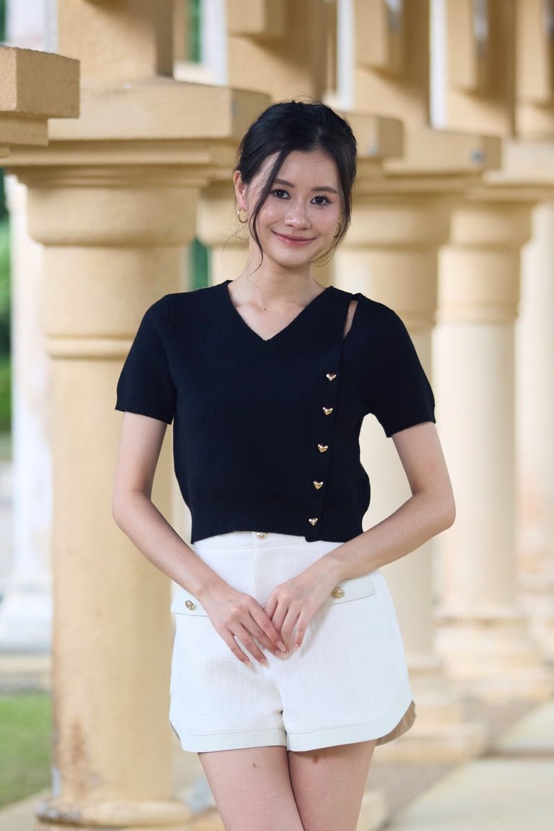 Liana Cut-Out Knit Top Black