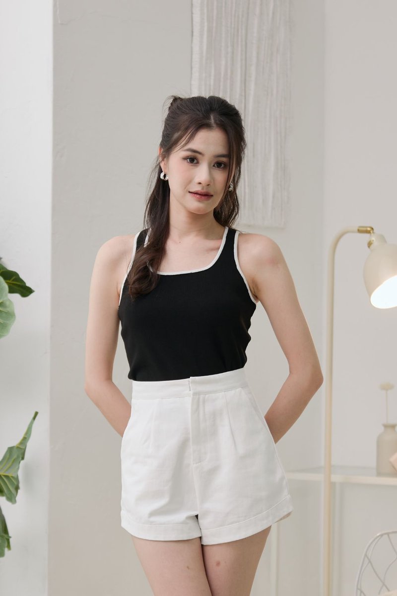 Gracie Contrast Halter Neck Knit Top Black