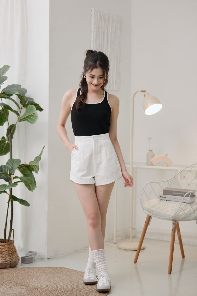 Gracie Contrast Halter Neck Knit Top Black