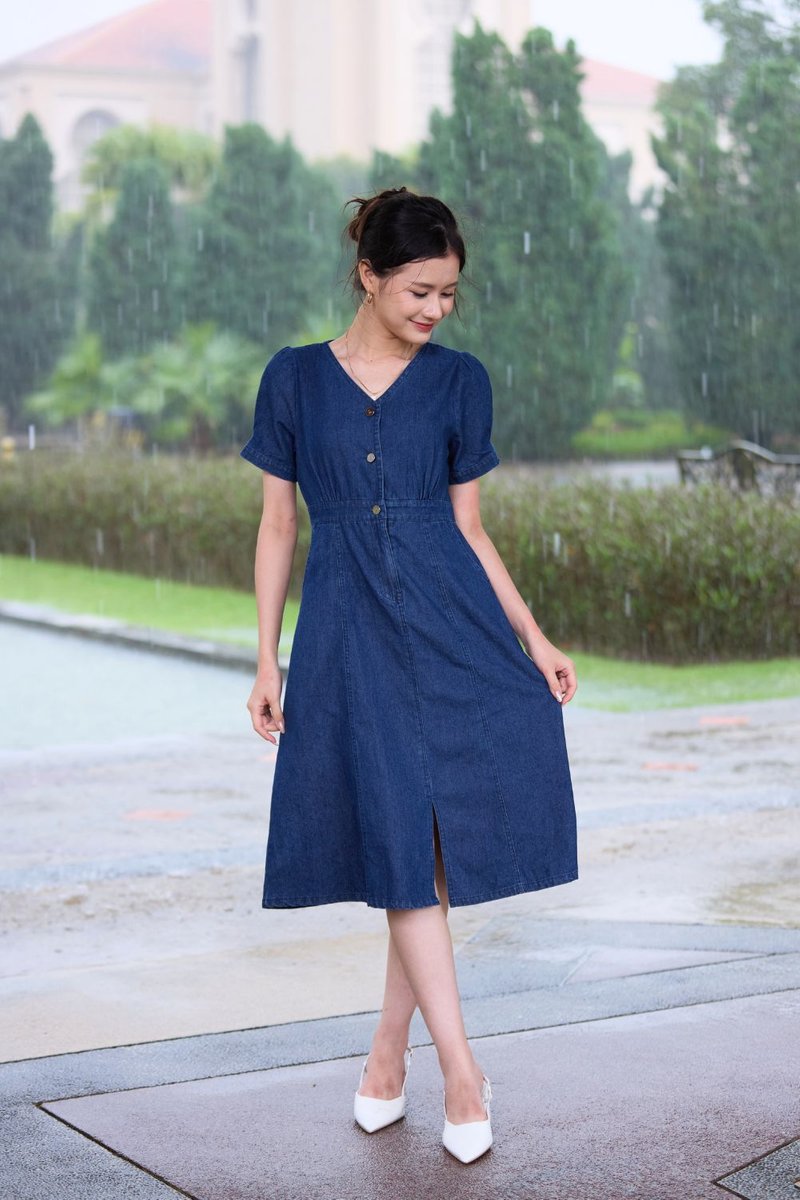 Christie Midi Button Denim Dress Dark Wash