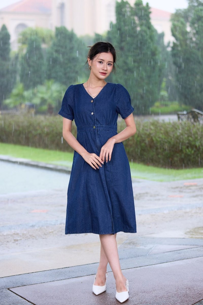 Christie Midi Button Denim Dress Dark Wash