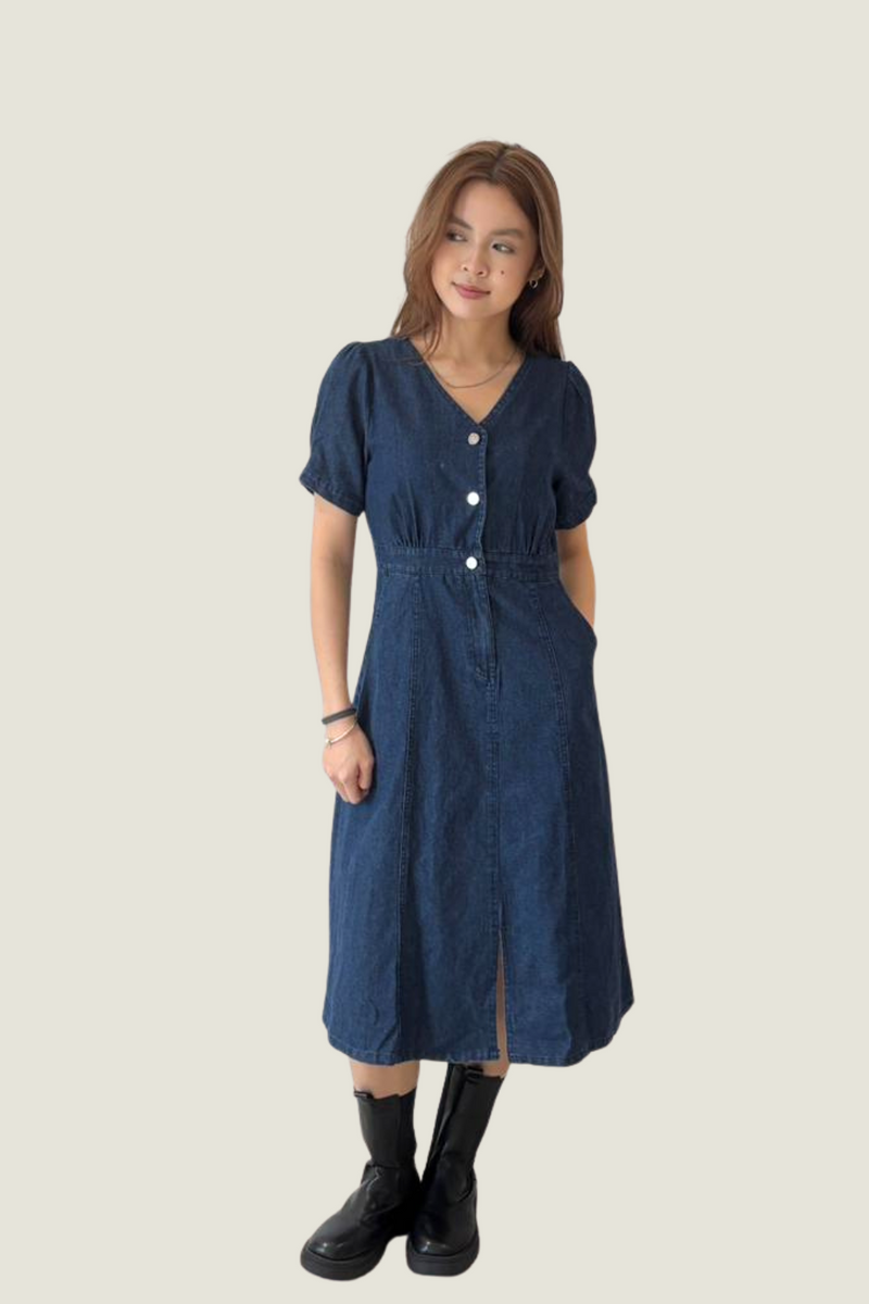 Christie Midi Button Denim Dress Dark Wash