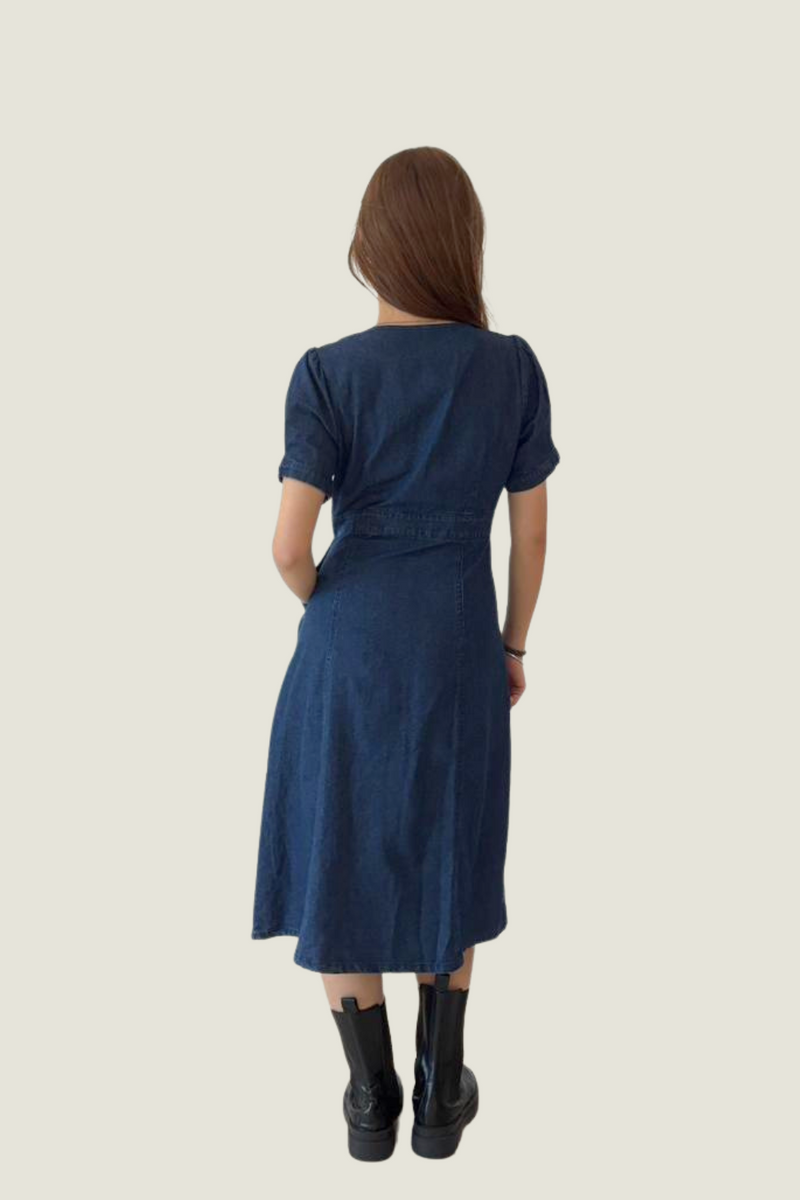 Christie Midi Button Denim Dress Dark Wash