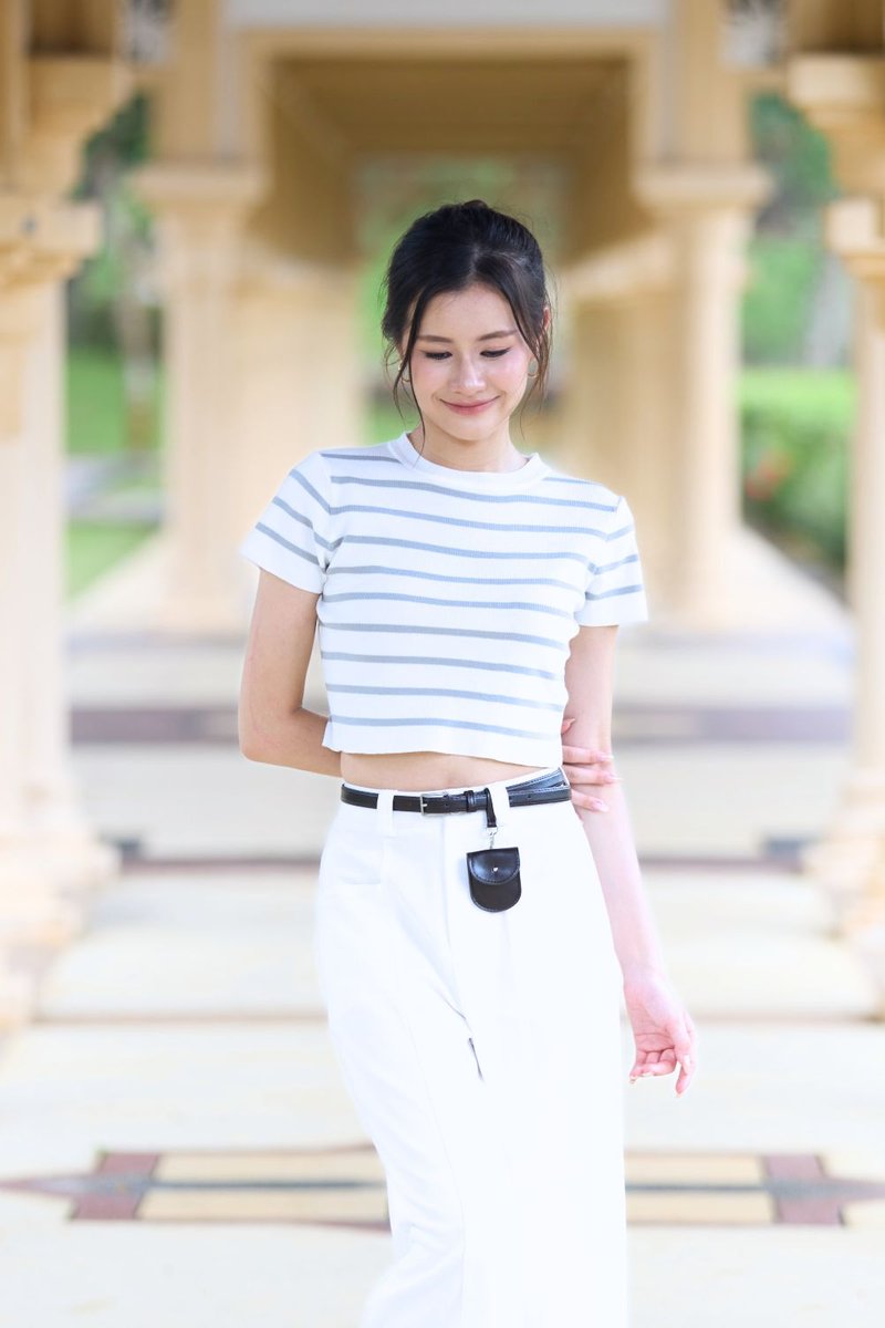 Maisey Stripe Knit Top Grey