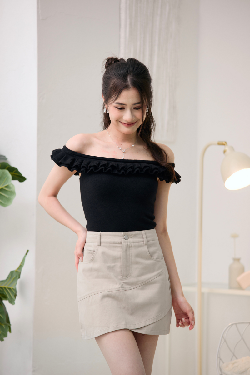 Annika Overlap Cotton Twill Skort Cream