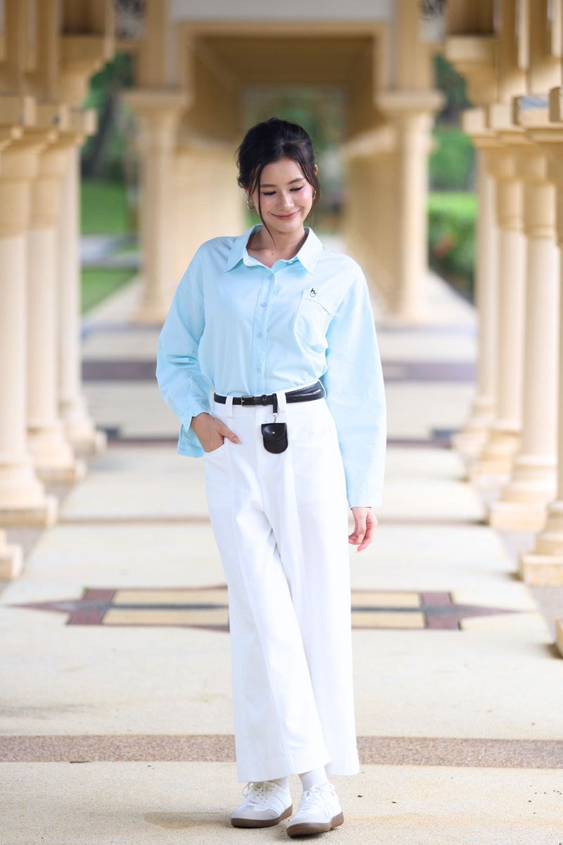 Calissa Long Sleeve Pocket Crop Shirt Sky