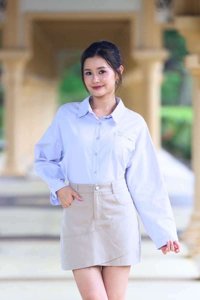 Calissa Long Sleeve Pocket Crop Shirt Lilac