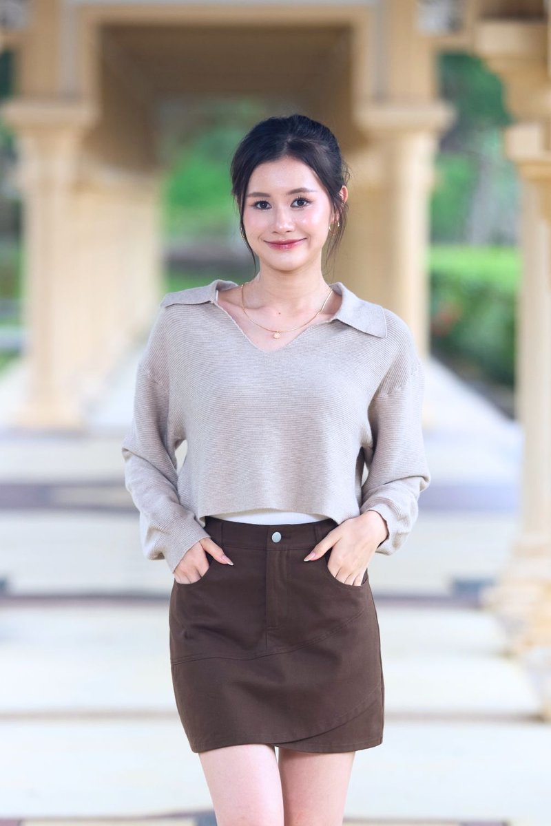 Catherine Collared Long Sleeve Knit Pullover Khaki