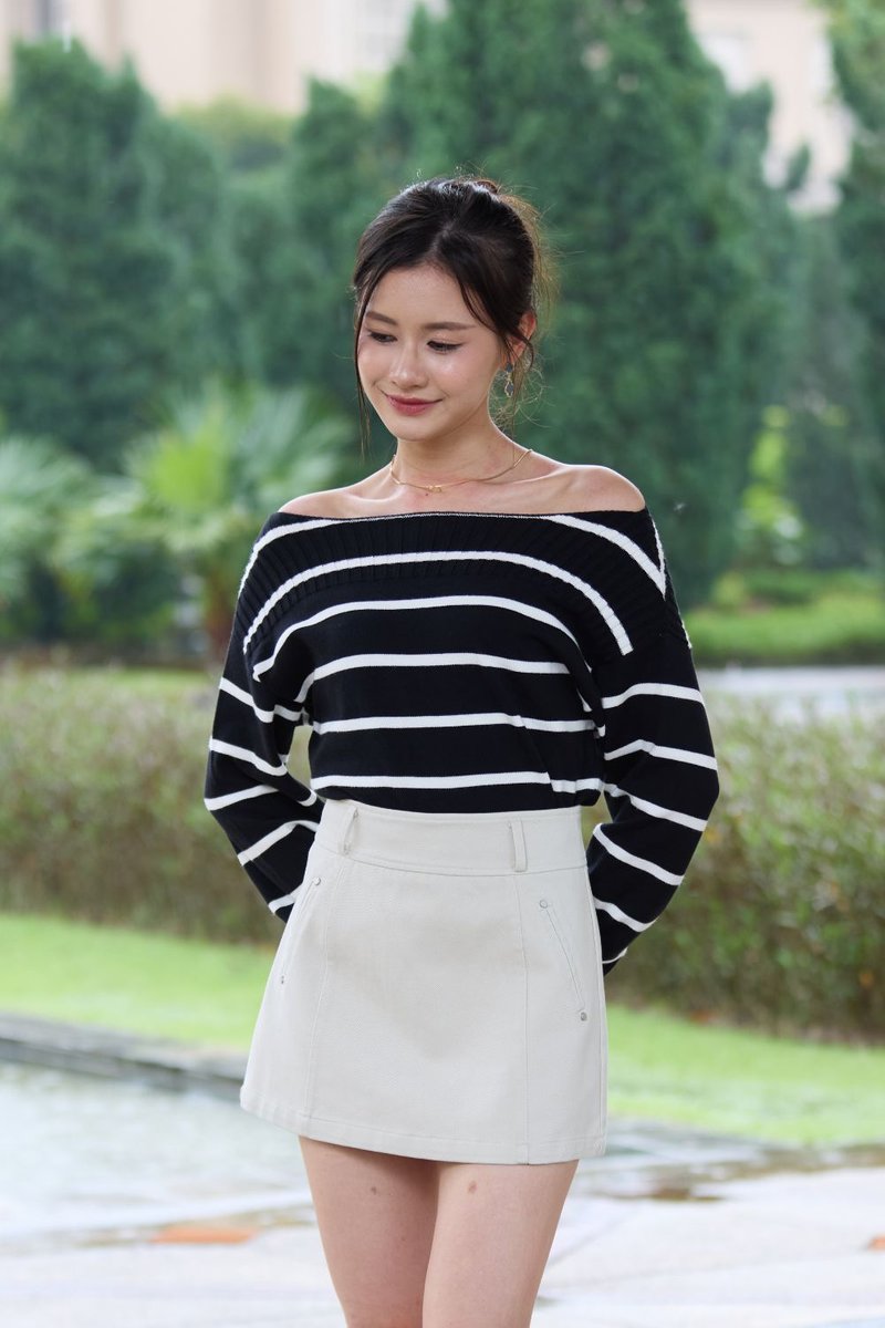 Luisa Long Sleeve Stripe Knit Top Black